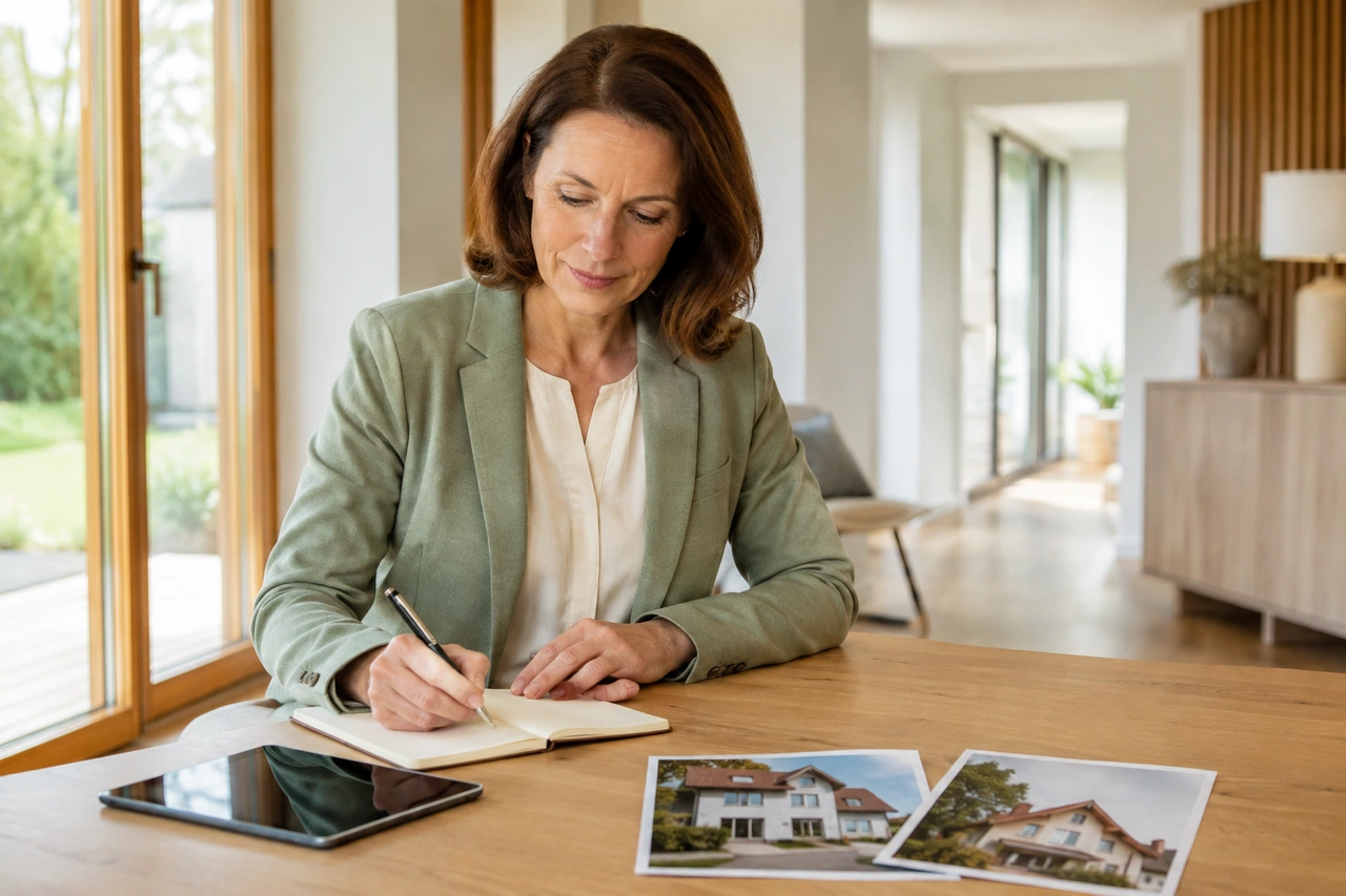 Symbolische Arbeitssituation bei der Vorbereitung eines Immobiliengesprächs